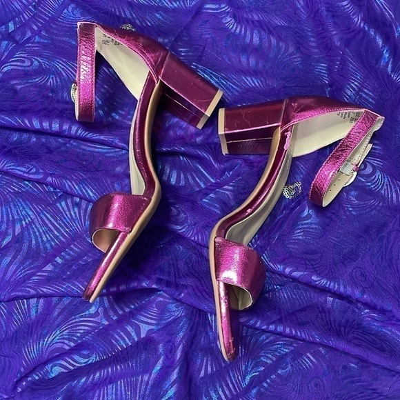 NATURALIZER SANDALS VERA DRESS SHOES Fuchsia Pink Leather Block Heel Metallic 7W - Picture 5 of 14
